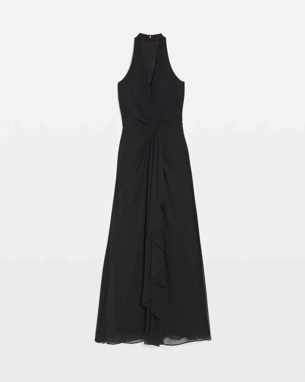 MAC DUGGAL SALE光沢 メタリック Vネック ロングドレス 黒 Sleeveless V-Neck Draped Maxi Gown | White House Black Market